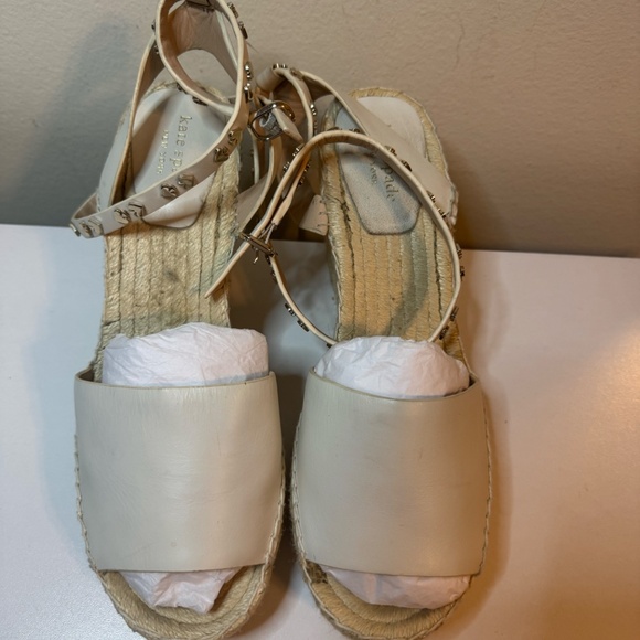 Kate Spade White Leather Straw Sandals With Wrap Around Ankle Straps Size 10 - Picture 13 of 13